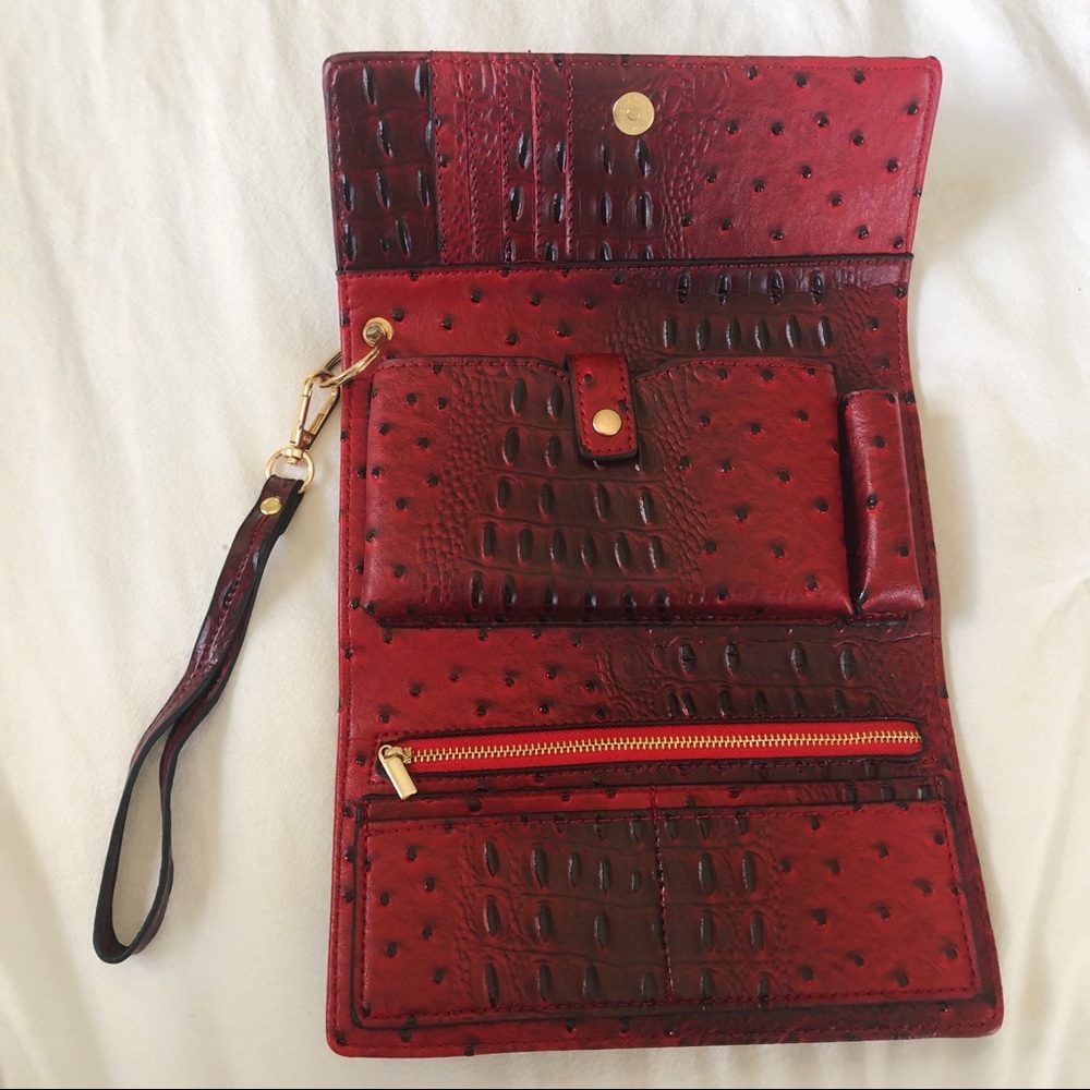 Red and Black Textured Multi-Pocket Clutch Bag